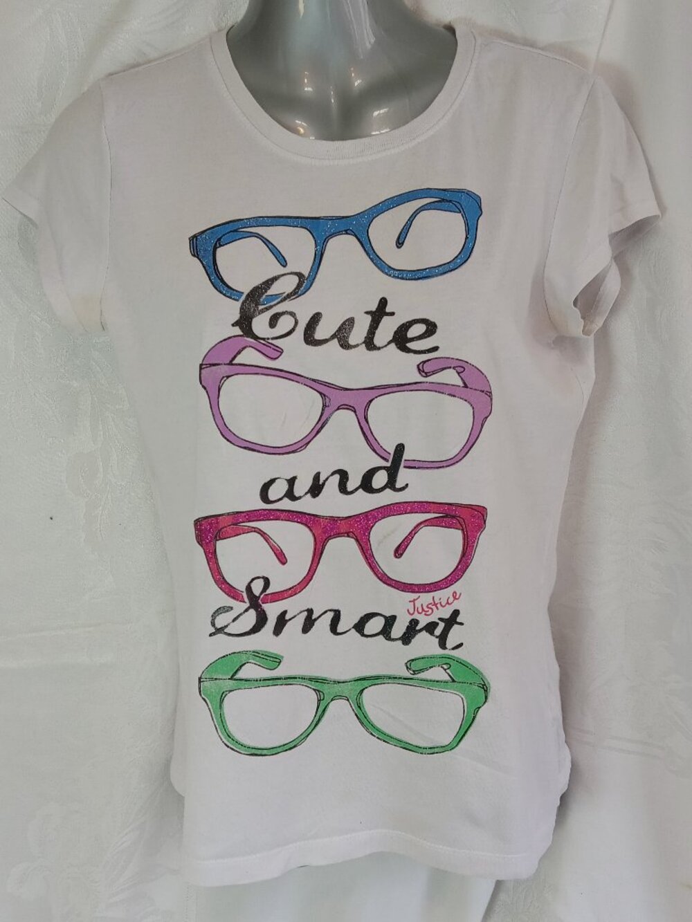 Justice T-Shirt Size 16 CUTE and SMART Sparkle Y2K Sunglasses